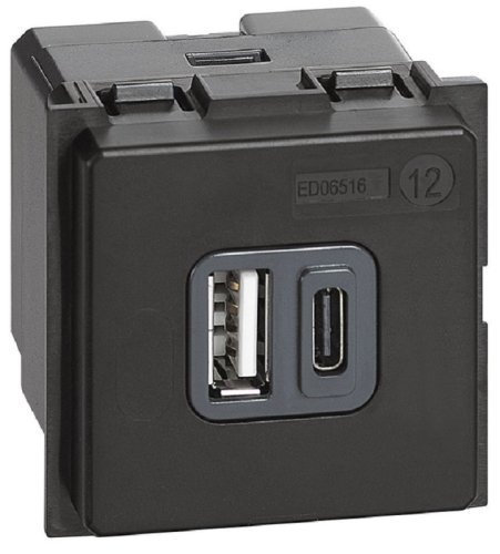 Розетка USB тип A+C модульная Legrand BTicino Living Now 1-м. 2 мод. 3000мА картинка